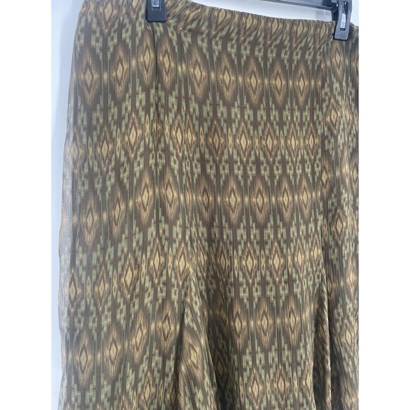Lauren Ralph Lauren Silk Skirt A-Line Midi Boho Ethnic Ikat Print Brown Green - Picture 4 of 10